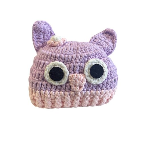 Quiltex Crocheted Baby Hat & Booties Set With Owl Design In Lavender & Pink - Picture 2 of 3